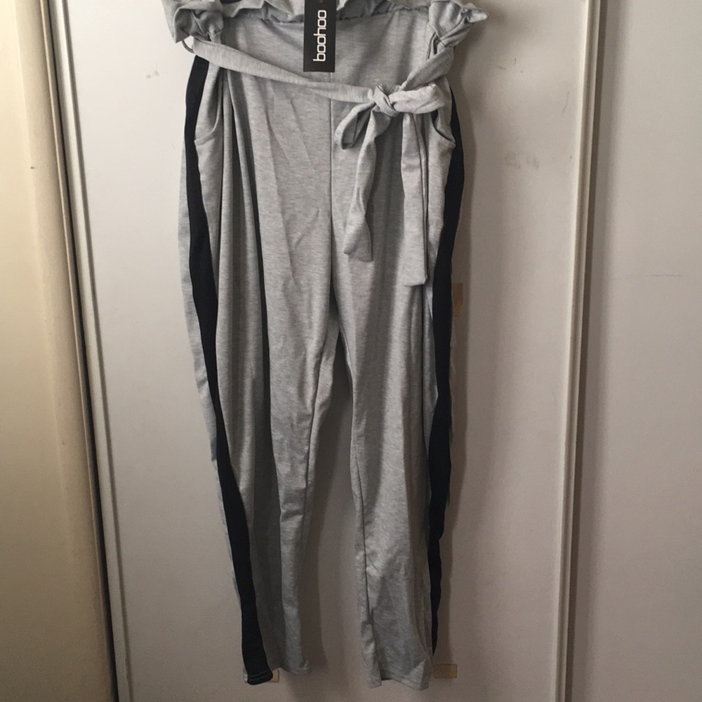 Tie waist sports stripe trouser